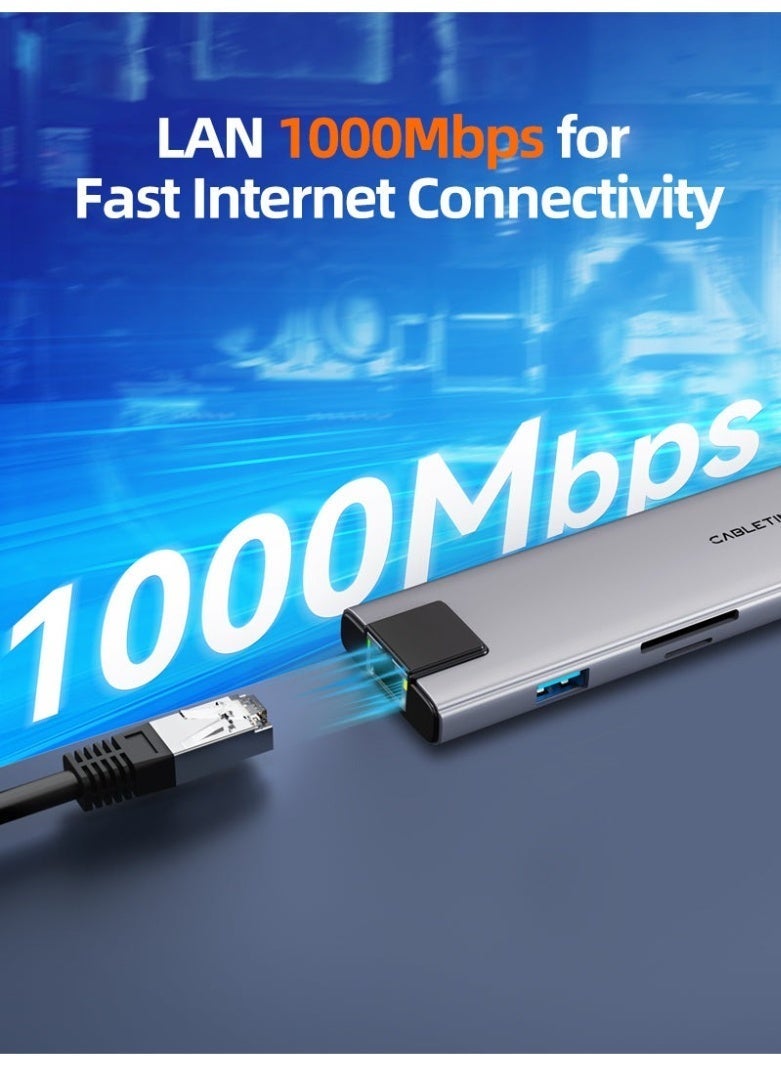 كابل تايم موزع USB-C 9 في 1 مع منفذ HDMI بدقة 4K، منفذ شحن، منفذ إيثرنت، منفذ صوت - Image 5